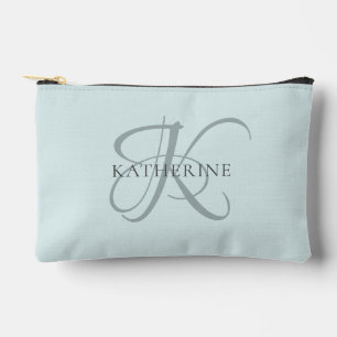 Moderne elegante Monogram Script Aqua Blue Zubehörtasche