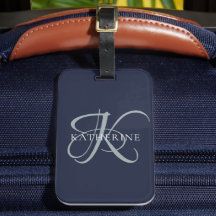 Moderne elegante Monogram Script Navy Blue