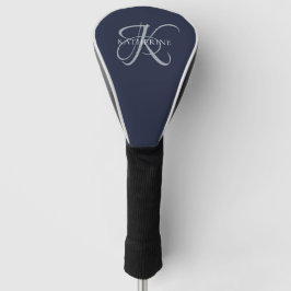 Moderne elegante Monogram Script Navy Blue Golf Headcover
