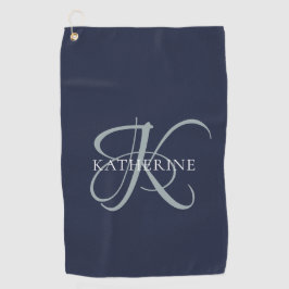 Moderne elegante Monogram Script Navy Blue Golfhandtuch