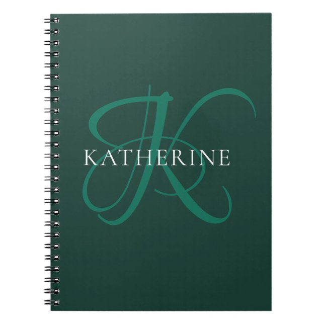 Moderne elegante Monogram Script Smarald Green Notizblock (Vorderseite)