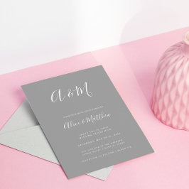 Moderne elegante Monogram-Silberne Weiße Hochzeit Einladung