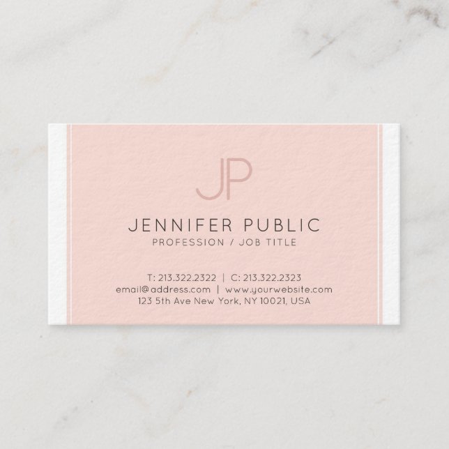 Moderne elegante Monogram Trendy Blush Pink Luxury Visitenkarte (Vorderseite)