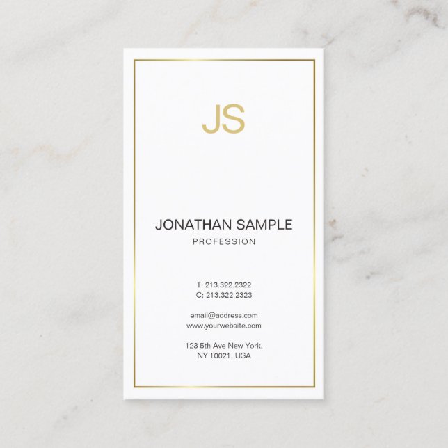 Moderne, elegante Monogram Trendy Gold Streifen Visitenkarte (Vorderseite)