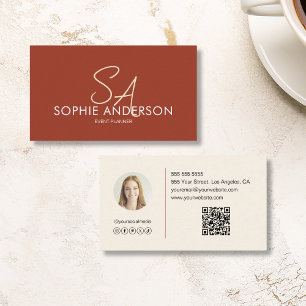 Moderne elegante Monogramm-Foto-QR-Terrakotta Visitenkarte