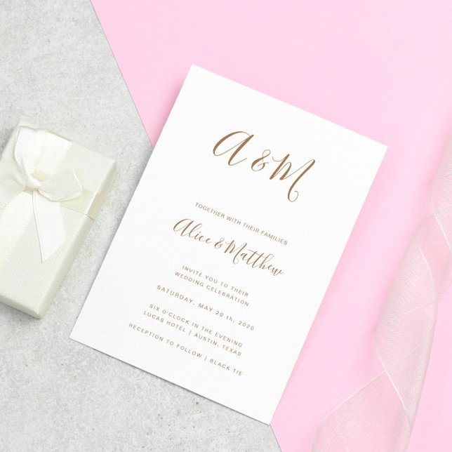 Moderne, elegante Monogramm-Goldhochzeit Einladung (Von Creator hochgeladen)