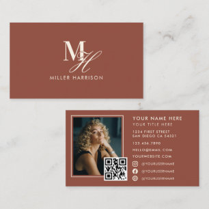 Moderne elegante Monogramm-Luxus-Foto-QR-Code Visitenkarte