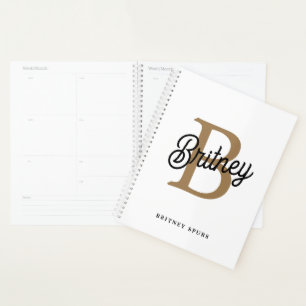 Moderne elegante Monogramm-Name Schwarz Gold Schri Planer
