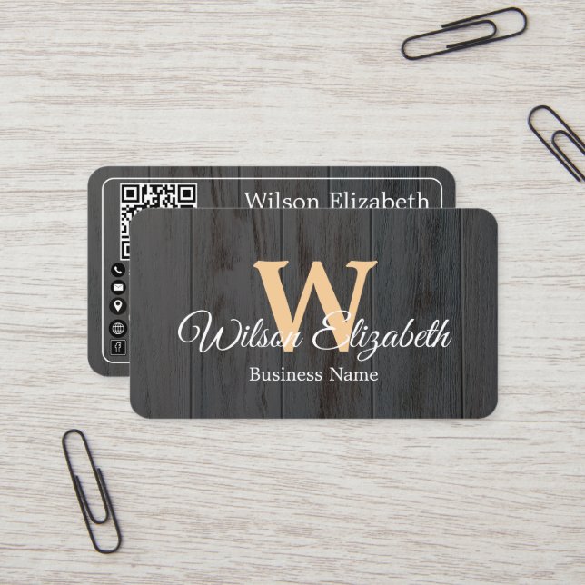 Moderne elegante monogrammierte QR-Code Visitenkar Visitenkarte (Vorderseite/Rückseite Beispiel)