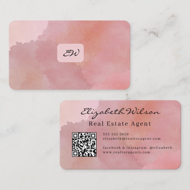 Moderne elegante monogrammierte QR-Code Visitenkar Visitenkarte (Vorne/Hinten)
