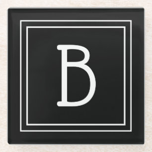 Moderne elegante monogrammierte schwarze und weiße glasuntersetzer