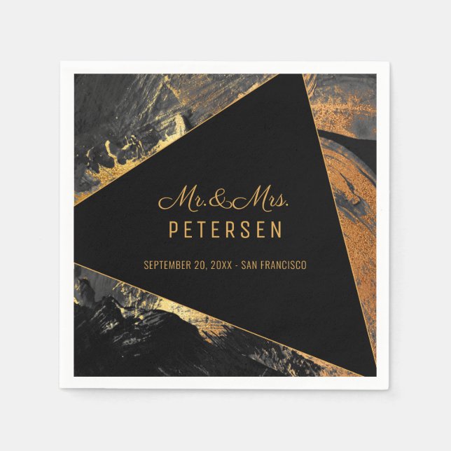 Moderne elegante Mr. & Mrs. Gold und schwarze Hoch Serviette (Vorderseite)