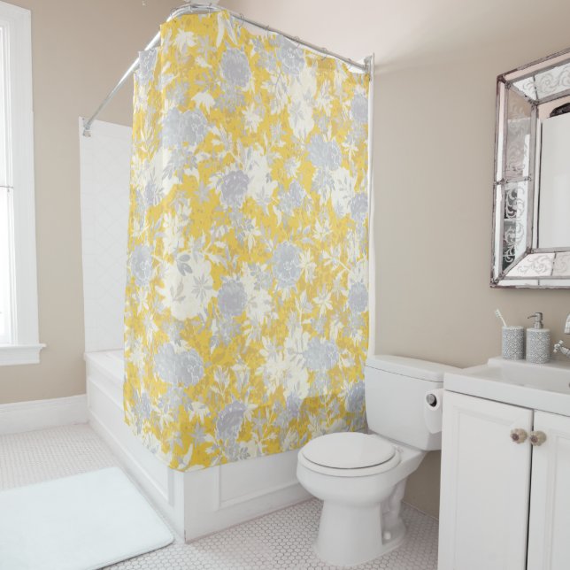 Moderne Elegante Mustard Yellow Marigold Blume Duschvorhang (Beispiel)