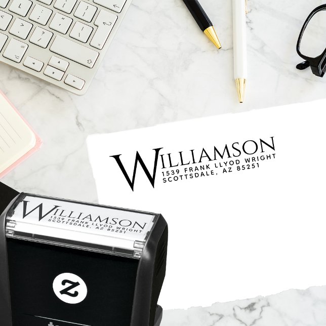 Moderne elegante Nachname Hochzeit-Rücksendeadress Permastempel (Von Creator hochgeladen)