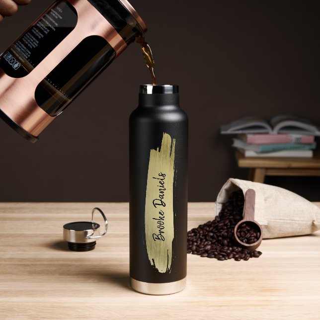 Moderne Elegante Name Schwarz und Gold Trinkflasche (Kaffee)