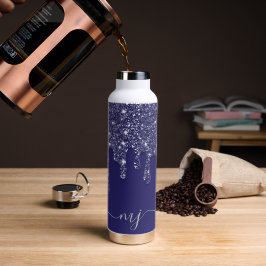 Moderne elegante Navy Blue Glitzer Dripping Initia Trinkflasche