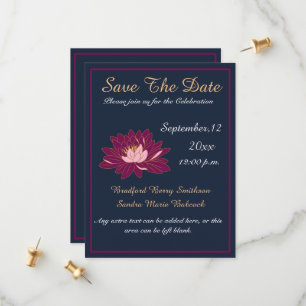 Moderne elegante Navy Blue und Burgund Pink Blume Save The Date