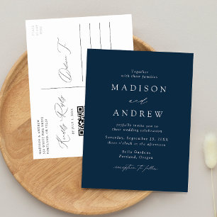 Moderne elegante Navy QR-Code-Hochzeit Einladungspostkarte