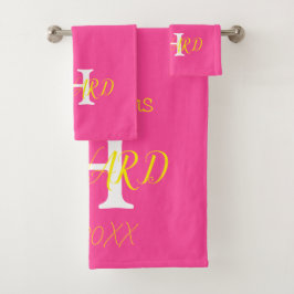 Moderne elegante Neon Hot Pink Yellow Wedding Badhandtuch Set