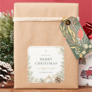 Moderne elegante neutrale Weihnachten  Quadratischer Aufkleber
