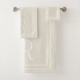 Moderne elegante, neutrale, weiße Monogramm Badhandtuch Set