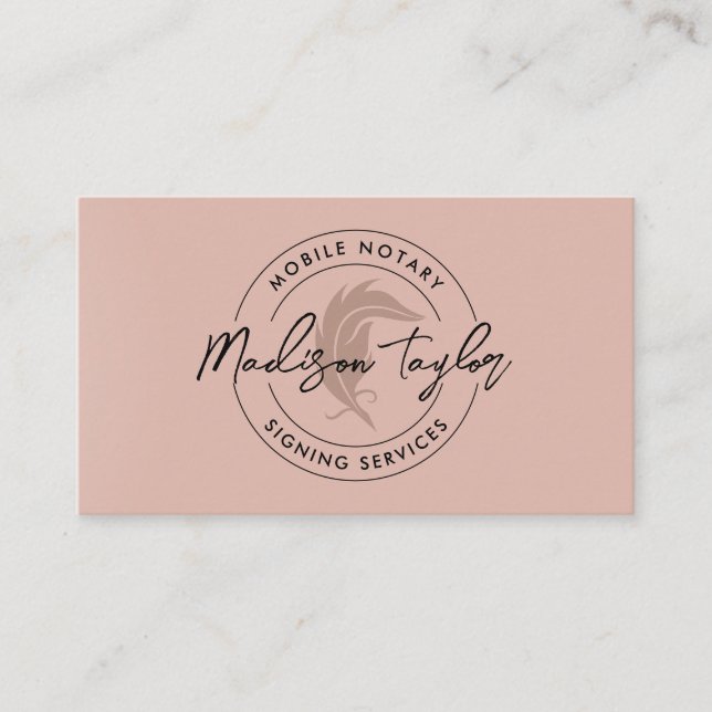 Moderne Elegante Notar Agent Rose Gold Quill Visitenkarte (Vorderseite)