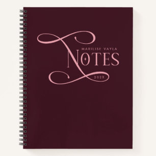 Moderne elegante Notizen Personalisiert Burgunder Notizbuch