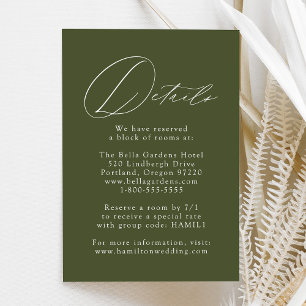 Moderne elegante Olive Green Wedding Details Begleitkarte