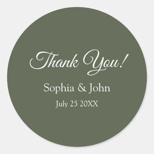 Moderne elegante Olive Green Wedding Vielen Dank Runder Aufkleber (Vorderseite)