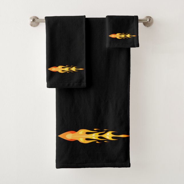 Moderne elegante, orange-gelbe Feuerflamme auf sch Badhandtuch Set (Insitu)