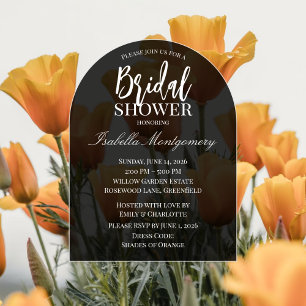 Moderne elegante orange Mohn-Blumen-Brautparty Einladung