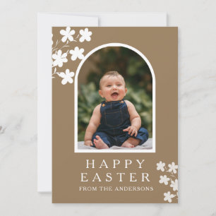 Moderne elegante Ostern-Familienfoto Blumen & Boge Feiertagskarte