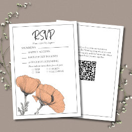 Moderne Elegante Peach Floral Poppies Wedding RSVP Karte