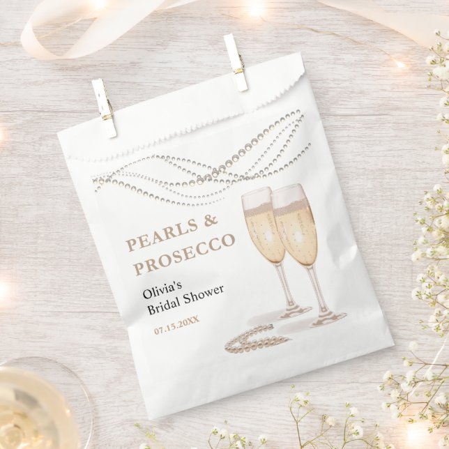 Moderne Elegante Perlen & Prosecco Brautparty Geschenktütchen (Ausgeschnitten)