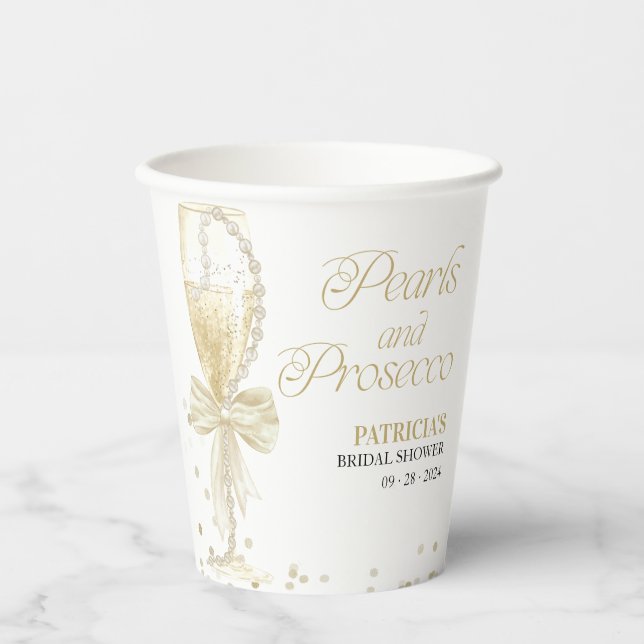 Moderne Elegante Perlen & Prosecco Brautparty Pappbecher (Vorderseite)
