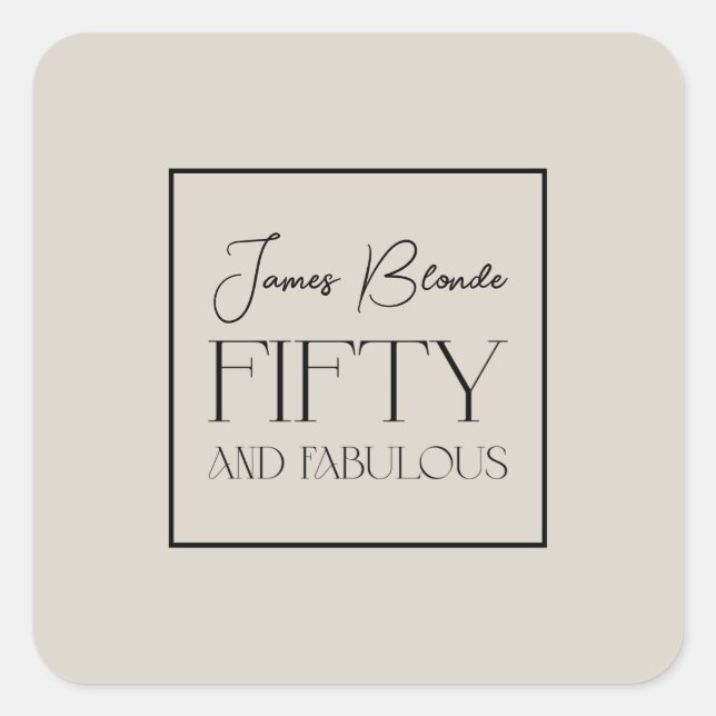 Moderne Elegante Personalisiert Fiftieth Birthday Quadratischer Aufkleber (Vorderseite)