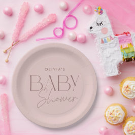 Moderne elegante Pink Script Girl Baby Dusche Pappteller