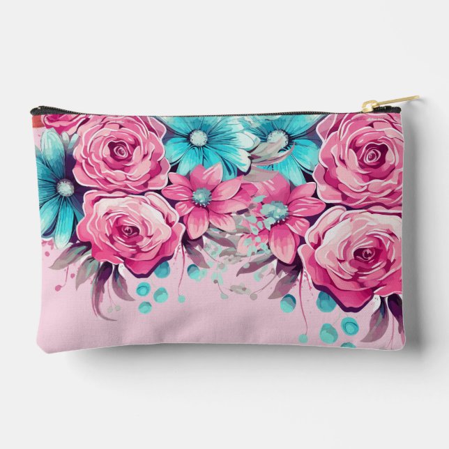 Moderne, elegante Pink- und Aquamarine Bag mit Blu Zubehörtasche (Rückseite)