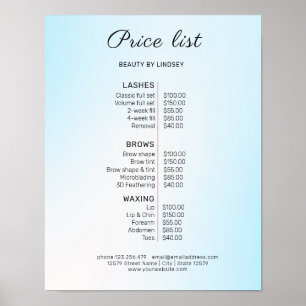 Moderne elegante Preisliste des Schönheitssalons Poster