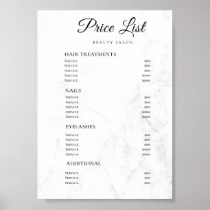 Moderne elegante Preisliste des Schönheitssalons Poster