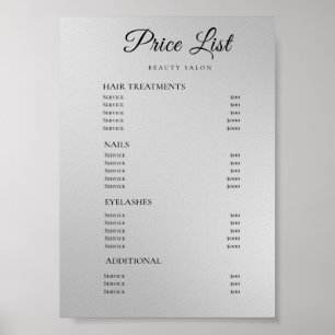 Moderne elegante Preisliste des Schönheitssalons Poster