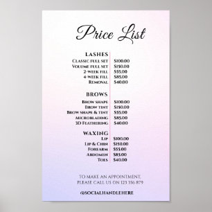 Moderne elegante Preisliste des Schönheitssalons Poster