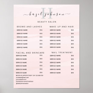 Moderne elegante Preisliste des Schönheitssalons Poster
