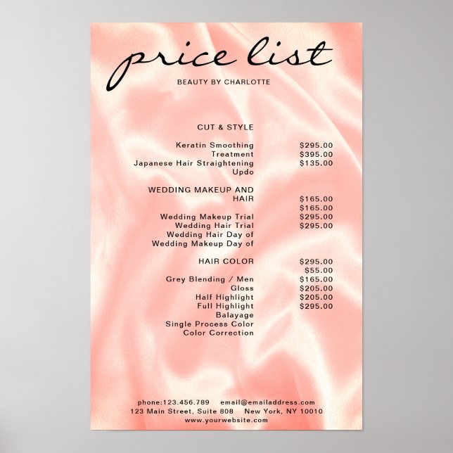Moderne, elegante Preisliste Poster (Vorne)