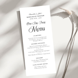 Moderne elegante Probe-Dinner-Karte 'One Day Away' Menükarte