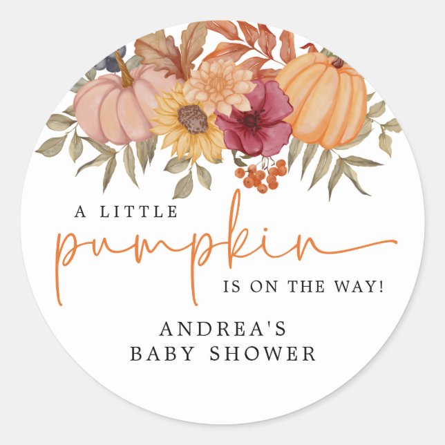 Moderne, elegante Pumpkin Herbst-Blume Kinderdusch Runder Aufkleber (Vorderseite)