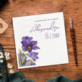 Moderne Elegante Purple Blumen Garten Wasserfarben Serviette