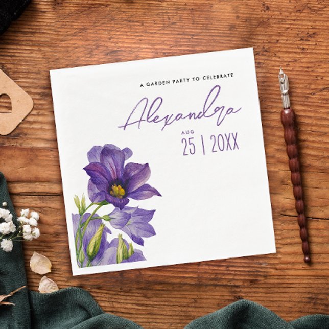 Moderne Elegante Purple Blumen Garten Wasserfarben Serviette (Von Creator hochgeladen)