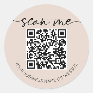 Moderne Elegante QR Code Beige Runder Aufkleber