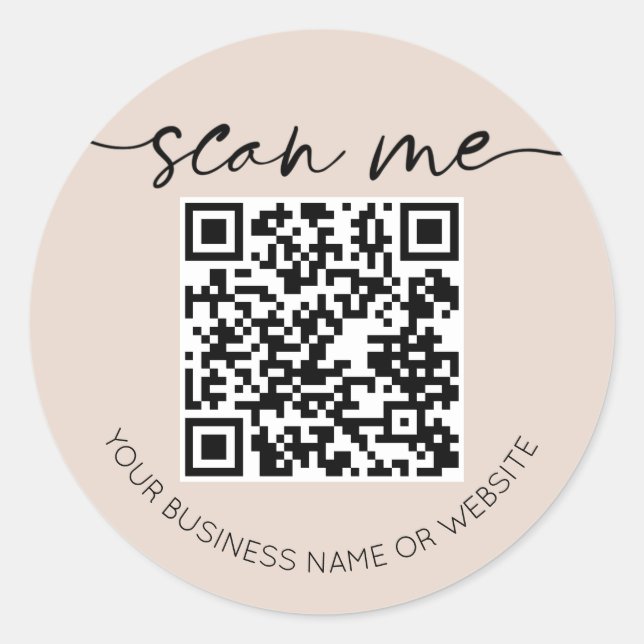 Moderne Elegante QR Code Beige Runder Aufkleber (Vorderseite)